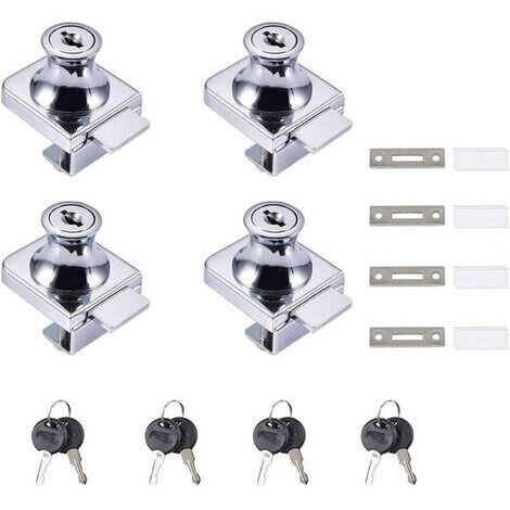 de porte en verre, 4 pièces Serrures à Came, Verrouillage de sécurité de la vitrine de l'armoire de porte en verre pour porte en verre de 5-8 mm (0,2-0,31") sans perçage avec 8 clés (1/5)