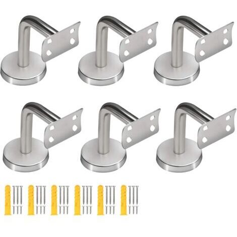 Lot de 6 supports de main courante en acier inoxydable, supports de main courante incurvés pour rails ronds, supports de garde-corps d'escalier, supports de main courante avec vis de montage pour gard (1/5)