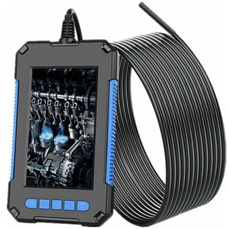 Endoscope industriel - Caméra d'inspection numérique HD 1080p - Écran 4,3 - Caméra serpent étanche 5,5 mm - Avec 6 lumières LED - Câble semi-rigide de 10 m - Bleu (1/5)