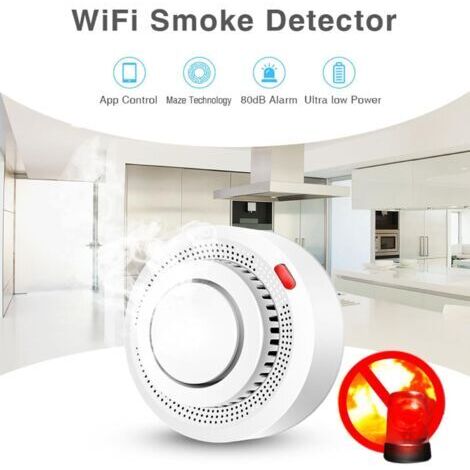 Détecteur de fumée intelligent et alarme incendie : détecteur de fumée Wi-Fi avec notifications via application, détecteur de fumée sans fil avec capteur photoélectrique pour la maison, télécommande v (1/4)