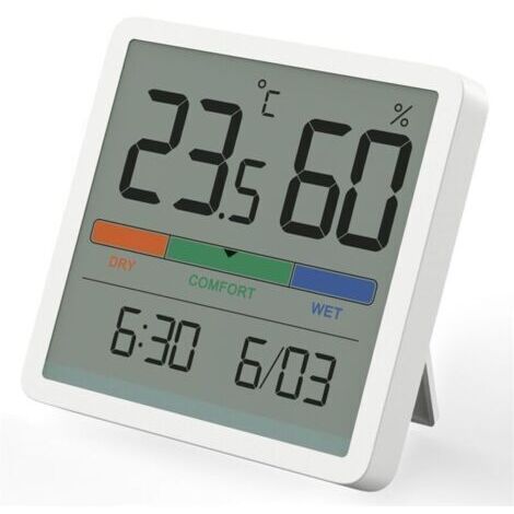 Thermomètre Hygromètre Numérique, thermomètre numérique de bureau avec moniteur de température et d'humidité, thermomètre d'ambiance à jauge d'humidité précise avec horloge，pour Bureau, Maison, Chambr (1/5)
