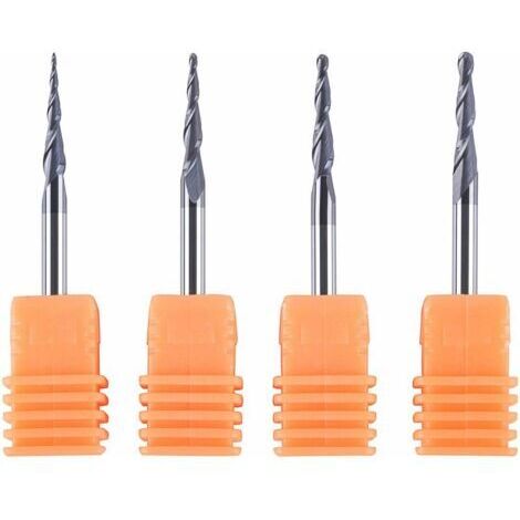 Lot de 4 fraises à bout conique en carbure CNC avec pointe R0,25 1,0 - Pour gravure (1/5)