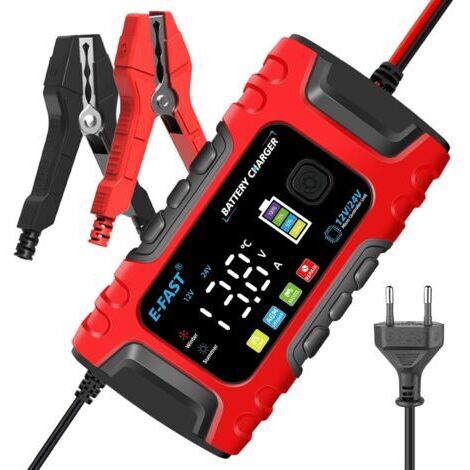 Chargeur de Batterie Intelligent 6A 12V Mainteneur et Automatique Réparation Fonction Portable avec Écran LCD, pour Voiture Moto Camion, AGM, Gel, Wet, SLA (1/5)