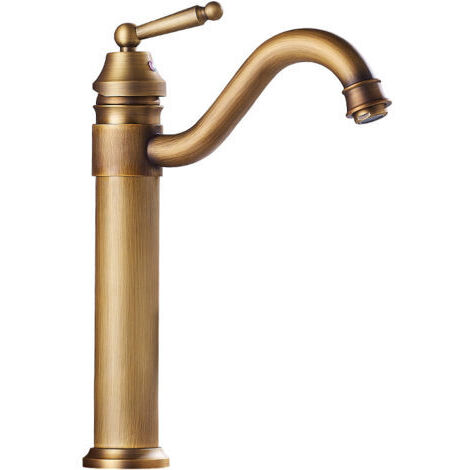 Robinet de lave-mains haut pivotant 360° – Laiton antique – Fini brossé anti-corrosif – Bulleur multicouche pour eau douce (1/5)
