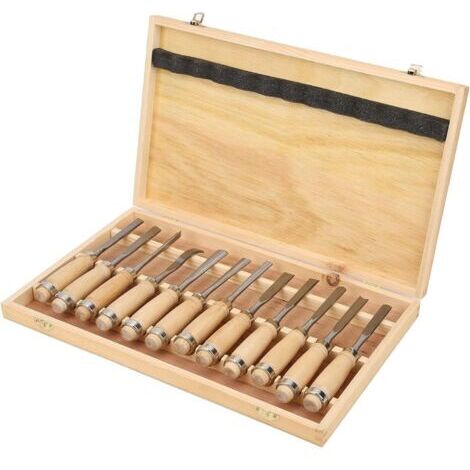 Jeu de 12 ciseaux à bois – Lame en acier haute dureté – Poignée en bois antidérapante – Boîte de rangement incluse (1/5)