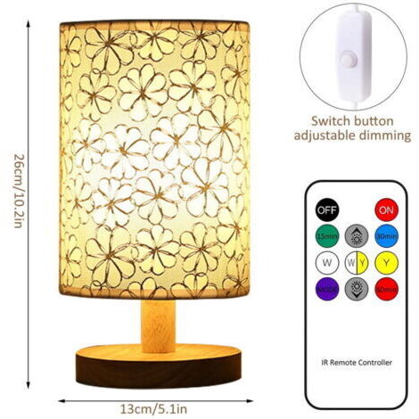 Lampe de table en tissu, veilleuse LED en lin, télécommande, blanc chaud, lampe de chevet, alimentation USB, pour chambre à coucher, salon, décoration (trois couleurs réglables) (1/5)