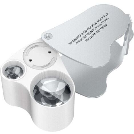 30 X 60 Loupe Bijoutier, LED Loupe Eclairante Horloger, Gemmes Bijoux Pierres Timbres Pieces Montres Loisirs Antiques ModèLes Poche Monocle Loupe Grossissante Verre 30 X 60 mm (1/4)