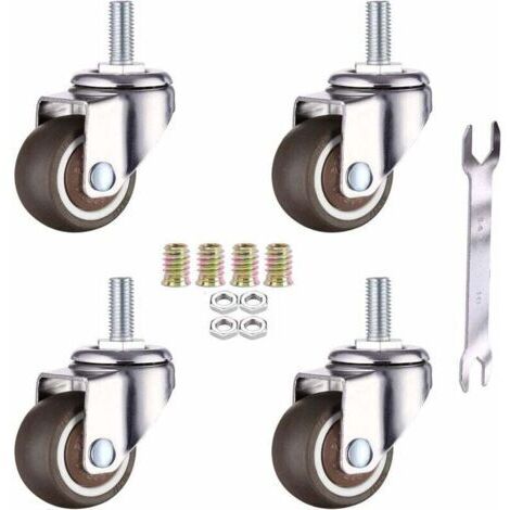 Lot de 4 Roulettes Pivotantes pour Meubles - Caoutchouc Souple, Filetage M6 x 15mm, Filetage TPE, Mini Roulettes de Meubles (25mm) (1/5)
