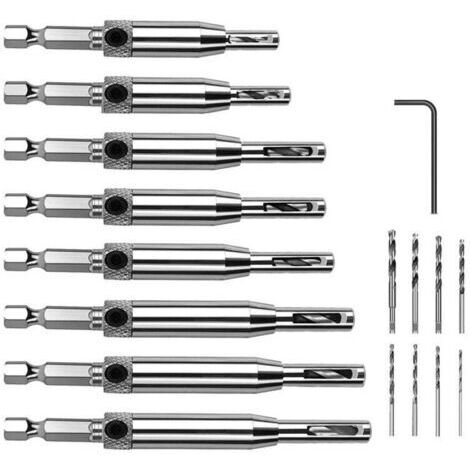Foret à Centrer, 16 PCS Foret pour Charnière à Centrage Automatique, Outil de Perçage du Trou pour Le Travail Du Bois, Mèches de Perçage pour Fenêtre de Porte Ajustable (1/4)