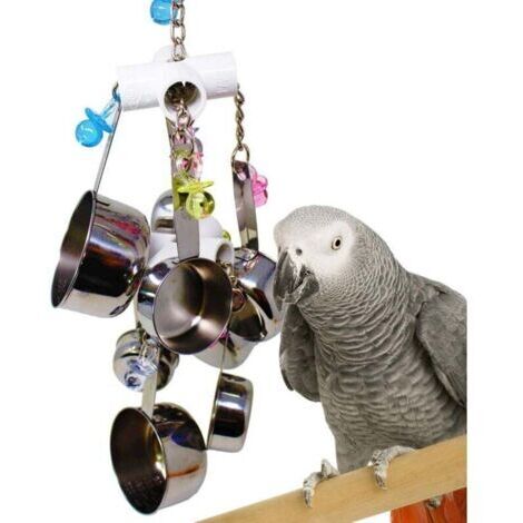 Jouet d'oiseaux en Bois Corde pour Perroquets Multicolore Jouet d'animaux avec Clochettes (1/3)