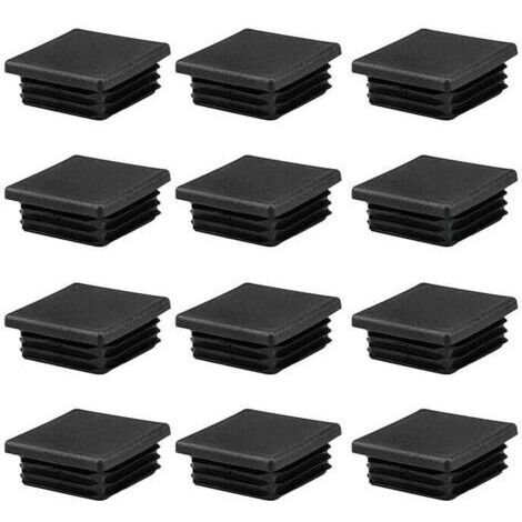 Lot de 12 cache-tubes carrés en plastique noir de 50 x 50 mm pour tubes métalliques, chaises, canapés et tables (1/4)