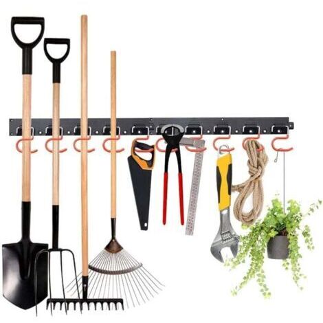 Support mural pour outils de jardin, MOHOO 64 pouces Organisateur d'outils de jardin à suspendre Système de stockage réglable Garages avec 4 rails 16 crochets Porte-outils de jardin Ra (1/4)