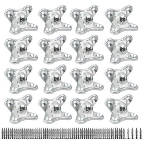 Équerre d'angle amovible - 16 pièces, connecteurs à clip papillon, équerre d'angle pour bois, placage (avec 64 vis) argent (1/4)