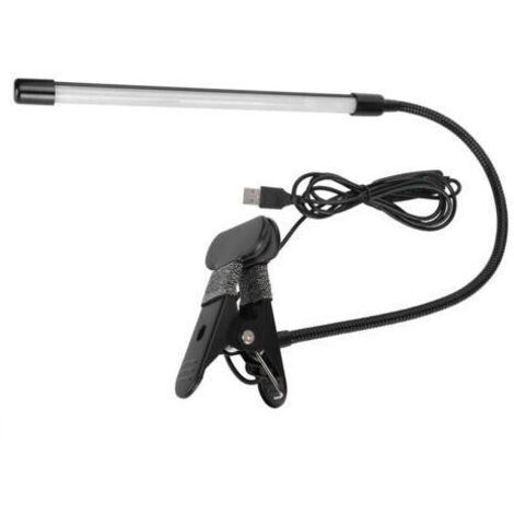 Lampe de lecture LED à Clip réglable, luminosité chaude et froide, noir, Tube unique, alimenté par USB (1/4)
