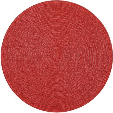 Lot de 4 sets de table ronds tressés, lavables, 38 cm, pour la maison, les mariages (rouge, 2) (1/4)