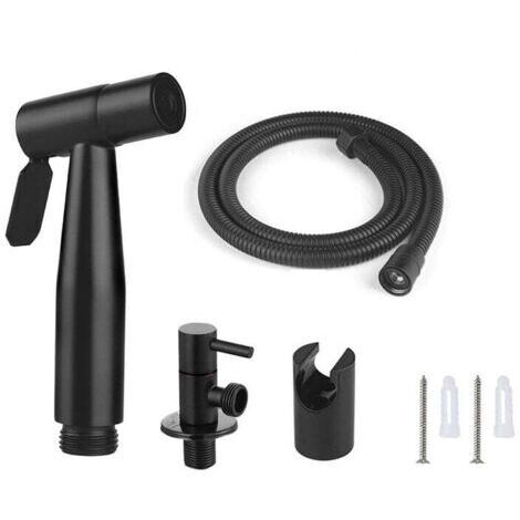 Kit de Bidet de Toilette de haute qualité, avec crochet de réservoir d'eau et tuyau en Inox de pour l'hygiène personnelle quotidienne (Noir) (1/4)