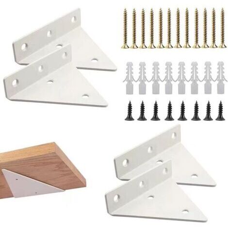 (4 pièces blanc) Support d'étagère triangulaire Angle d'étagère flottant Support d'étagère murale Support d'étagère mural Invisible Triangle flottant fixe en métal avec vis de fixation (1/4)