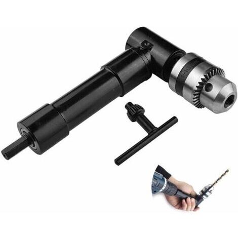 Mèche de fixation de foret à angle droit, Tête en aluminium de 1500RPM 3/8 90 degrés Adaptateur de clé de mandrin Tige hexagonale de 8 mm Pour accessoires d'outils électriques (1/4)