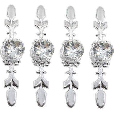 Lot de 4 poignées simples en cristal de style européen à trou unique pour armoires, tiroirs, penderies, argent (1/4)