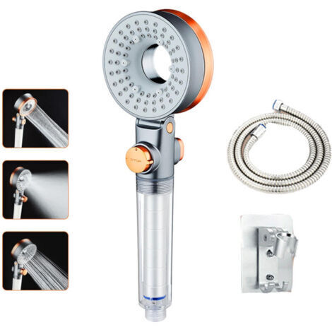 Douchette anticalcaire et économe en eau avec filtre, 3 modes de pulvérisation, avec flexible et support (1/4)
