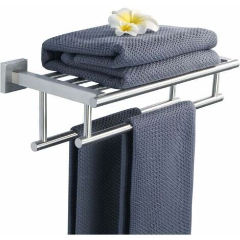 Porte-Serviettes de Salle de Bain, Anneau Porte Serviettes avec Double Barres, Support Serviette Longueur 40CM, Rail de Serviette Mural en Acier Inoxydable Brossée (1/4)