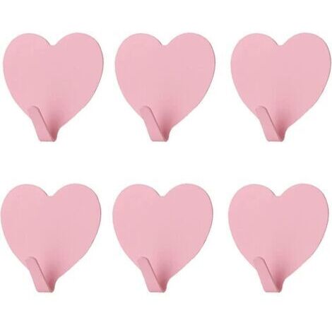 Lot de 6 crochets muraux décoratifs en forme de cœur, (rose clair) Crochet mural adhésif solide en acier inoxydable pour la maison, la cuisine, la salle de bain, le bureau (1/4)