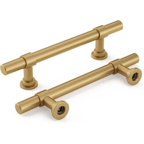 2 poignées dorées pour armoires et tiroirs. Entraxe des trous : 160 mm. Fabriquées en alliage d'aluminium et de zinc. Vis incluses. (1/4)