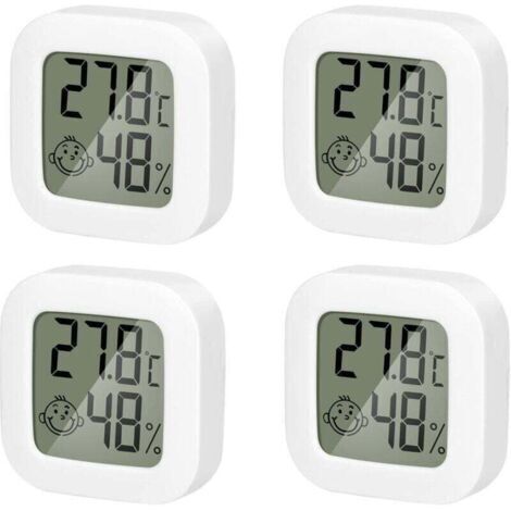 4 Pack Thermometre Interieur Mini Thermomètre Hygrometre Haute Précision Température Hygromètre Moniteur avec Air icône Confortable pour Cuisine Chambre de Bébé Serre Entrepôt Bureau,de (1/4)