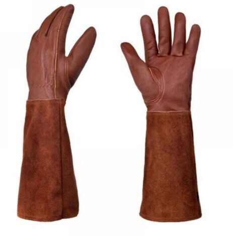 S Gants de jardinage en cuir, résistants aux épines, longs gants de jardin longueur coude (1/4)