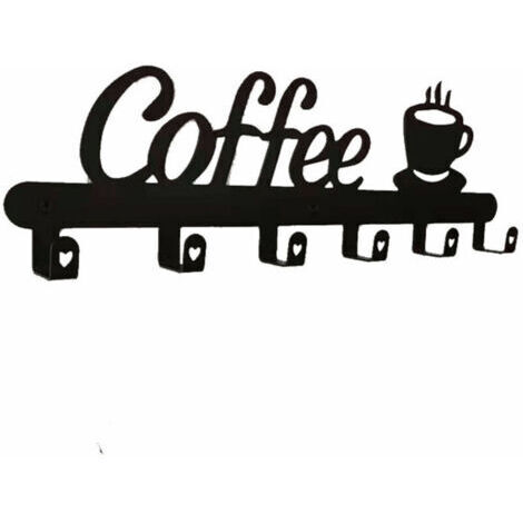 Lot de 2 porte-tasses muraux flottants avec 6 crochets pour tasses, accessoires de bar à café de style campagnard, décoration de cuisine (1/4)