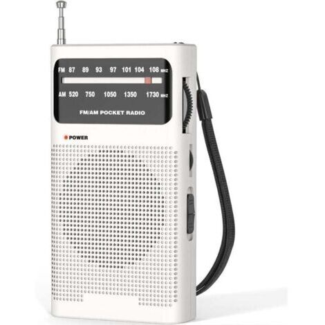 Petite radio, radio FM/AM portable, radio à batterie de poche, excellente réception et qualité sonore, blanc (1/4)
