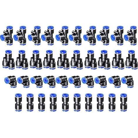 40PCS Connecteur Pneumatique Raccord Pneumatique 4mm Raccords Rapide Air comprimé 4 Formes pour Etancher Raccord Tube Air Comprimé-Type-Y/T/Droit/Angle (1/4)