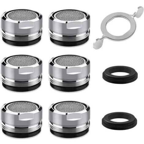 Mousseur Robinet M24, 6 Pièces Aerateur Robinet Economie Eau Avec Filtre en Acier Inoxydable et ABS, comprendre 8 joints et 1 clé à Mousseur chromée pour Robinet Lavabo de Salle de Bain et Cuisine..DE (1/4)