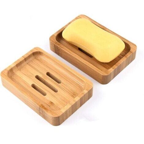 2Pcs Bambou Naturel en Bois Porte Savons Boîte à Savon pour Salle de Bains Douche Porte-savons Artisanat pour Savon, éponges et Plus (1/4)