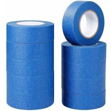 Ruban de masquage bleu ruban adhésif de peinture et de décoration pour étiquettes, peinture au pistolet, peintres, travaux manuels 10 rouleaux 24 mm × 20 m (1/5)