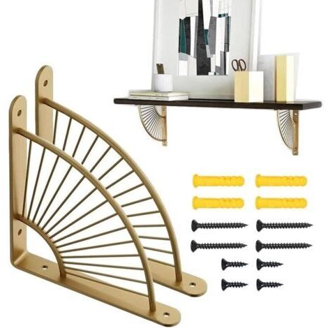 Lot de 2 supports d'étagère d'angle en métal doré, en forme d'éventail, pour décoration de salon, de restaurant, doré/noir, taille unique (1/4)