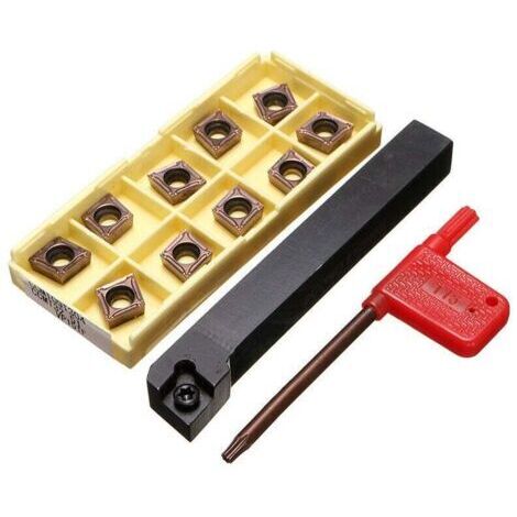Accessoire pour tour à métaux,Porte-outil de tournage 12x100mm avec 10 plaquettes carbure CCMT09T304-PM et une barre (1/5)