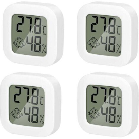 4 Pack Thermometre Interieur Mini Thermomètre Hygrometre Haute Précision Température Hygromètre Moniteur avec Air icône Confortable pour Cuisine Chambre de Bébé Serre Entrepôt Bureau, (1/5)
