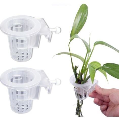 Support pour plantes d'aquarium - Mini support suspendu avec crochet pour la culture de plantes aquaponiques, décoration d'aquarium, 2 pièces, transparent (1/4)