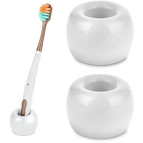 Lot de 2 mini porte-brosses à dents en céramique faits à la main pour rasoirs de salle de bain Blanc (1/4)