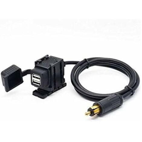 DIN Hella Adaptateur d'alimentation de prise de chargeur USB double moto 2.1A avec câble de 1.8m pour téléphone / iPhone / GPS SatNav (1/4)