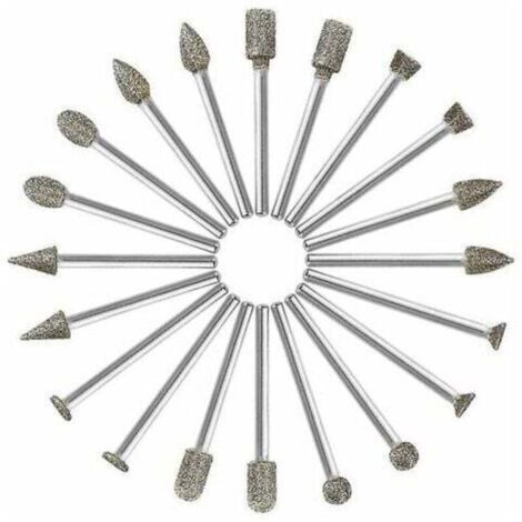 Fraises Diamant, 20Pcs Fraise Rotative Diamant (Foret/Tête/Pointe Diamantée) avec 3mm Tige pour Dremel Outil Rotatif (Meulage, Polissage, Gravure de Bricolage),Superma (1/4)