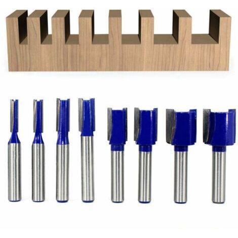 Lot de 8 fraises droites à tige de 8 mm - Double cannelure - Pour outils de menuiserie - 5 mm, 6 mm, 8 mm, 10 mm, 12 mm, 14 mm, 18 mm, 20 mm (1/4)