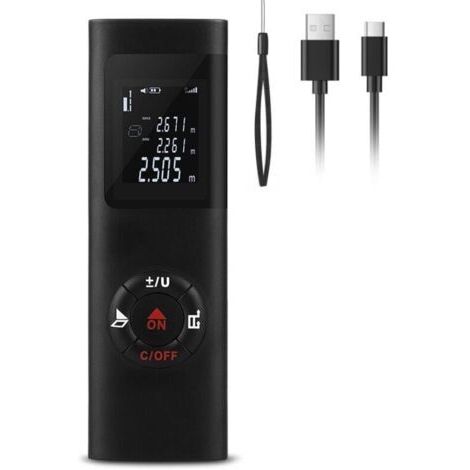 Telemetre Laser 60m, IPSXP Portable Laser Numrique Metre de Calcule Distance Surface Volume/Fonction Pythagore/IP54/LCD Rtro-clairage/Rechargeable (1/4)