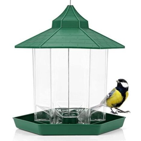 Mangeoire à Oiseaux Exterieur Suspendue - Mangeoire Oiseaux Hexagonale de Grande Capacité, Imperméable - Mangeoire Oiseaux Exterieur avec Distributeur Graines. (1/4)