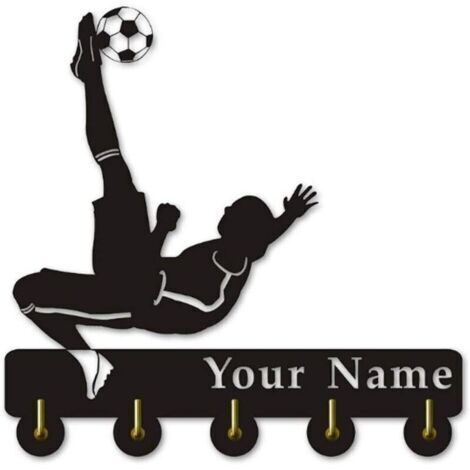 Personnalisez votre nom for des thèmes de football sympas Cintre en bois Cadeau unique Vêtement Chapeau Crochet clé/Porte-manteau/Crochet mural Décoration/Crochet porte-serviette, Noir Crochets po (1/4)