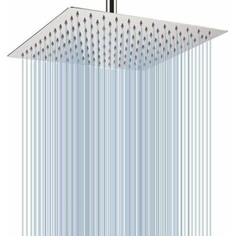 Grande Pomme de Douche au Plafond de 30cm - Pommeau de Douche Carré à Haute Pression en Acier Inoxydable pour une Douche Confortable - Installée au Mur ou Plafond (Chrome), (1/4)