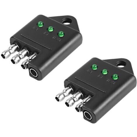 Testeur de prise de remorque à 4 broches - 4 voies - Plat - Testeur de lumière - Pour câblage de véhicule remorqué - Avec voyants LED - Testeur de circuit - Accessoires de voiture - 2 pièces (1/4)