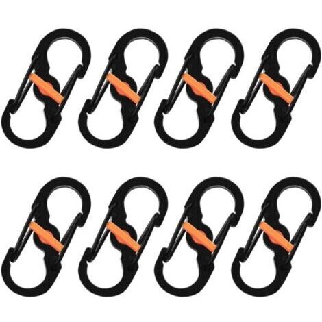8 Pièces S Mousquetons Crochet Mousqueton Mousqueton en Métal Mini Mousqueton Forme S Mousquetons S Bague Mousqueton Noir en Acier Inoxydable pour Voyages Camping Randonnée Pêche (1/4)