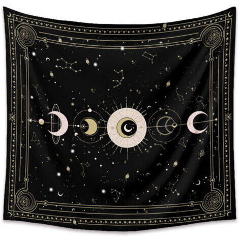 Tapisserie murale motif carte de tarot noir mystérieux ciel étoilé - Décoration murale pour chambre à coucher - Noir - 200 x 150 cm (1/4)